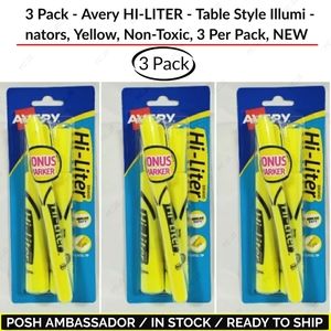 3 Pack - Avery HI-LITER - Table Style Illuminators,Yellow, Non-Toxic, 3 Per Pack
